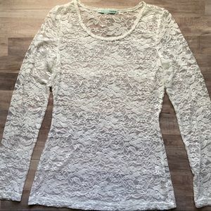Maurices All Over Lace Long Sleeve Top Off White M
